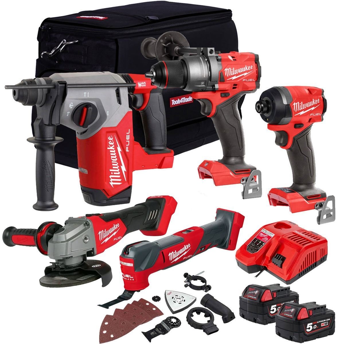 M18FPP4T3-552B 18V Brushless 5 Piece Tool Kit with 2 x 5.0Ah Battery & Charger