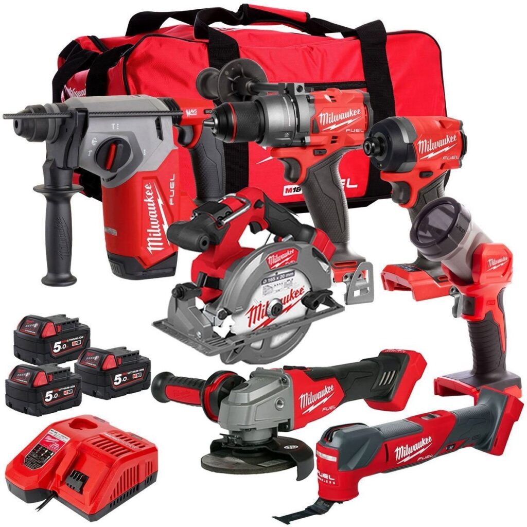 M18FPP7A3-503B 18V FUEL Brushless 7 Piece Tool Kit 3 x 5.0Ah Batteries Charger & Wheeled Bag 4933480878