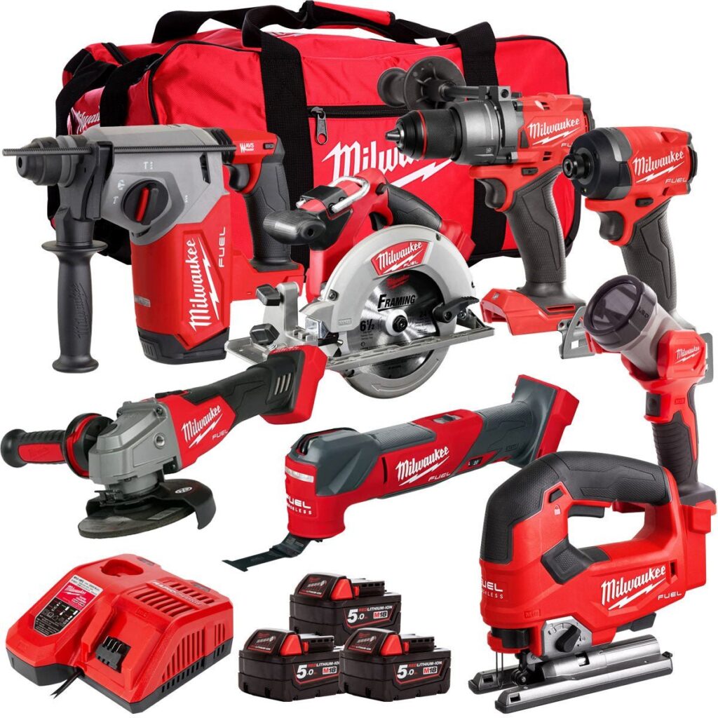 18V Cordless 8 Piece Tool Kit with 3 x 5.0Ah Batteries & Charger in Bag T4TM-2