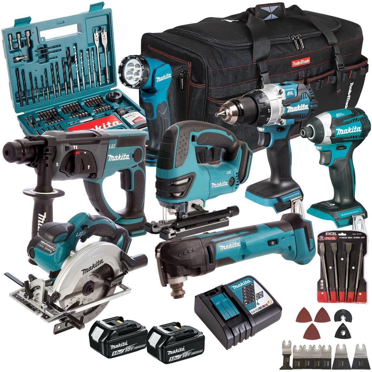 18V 7 Piece Combo Kit with 2 x 5.0Ah Battery Charger & Accessories Set T4TKIT-17231